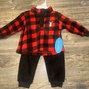 Bon Bebe Boys 2 Pc Shirt Pants Outfit Size 12m. Black/Red Fleece. NWT. 5